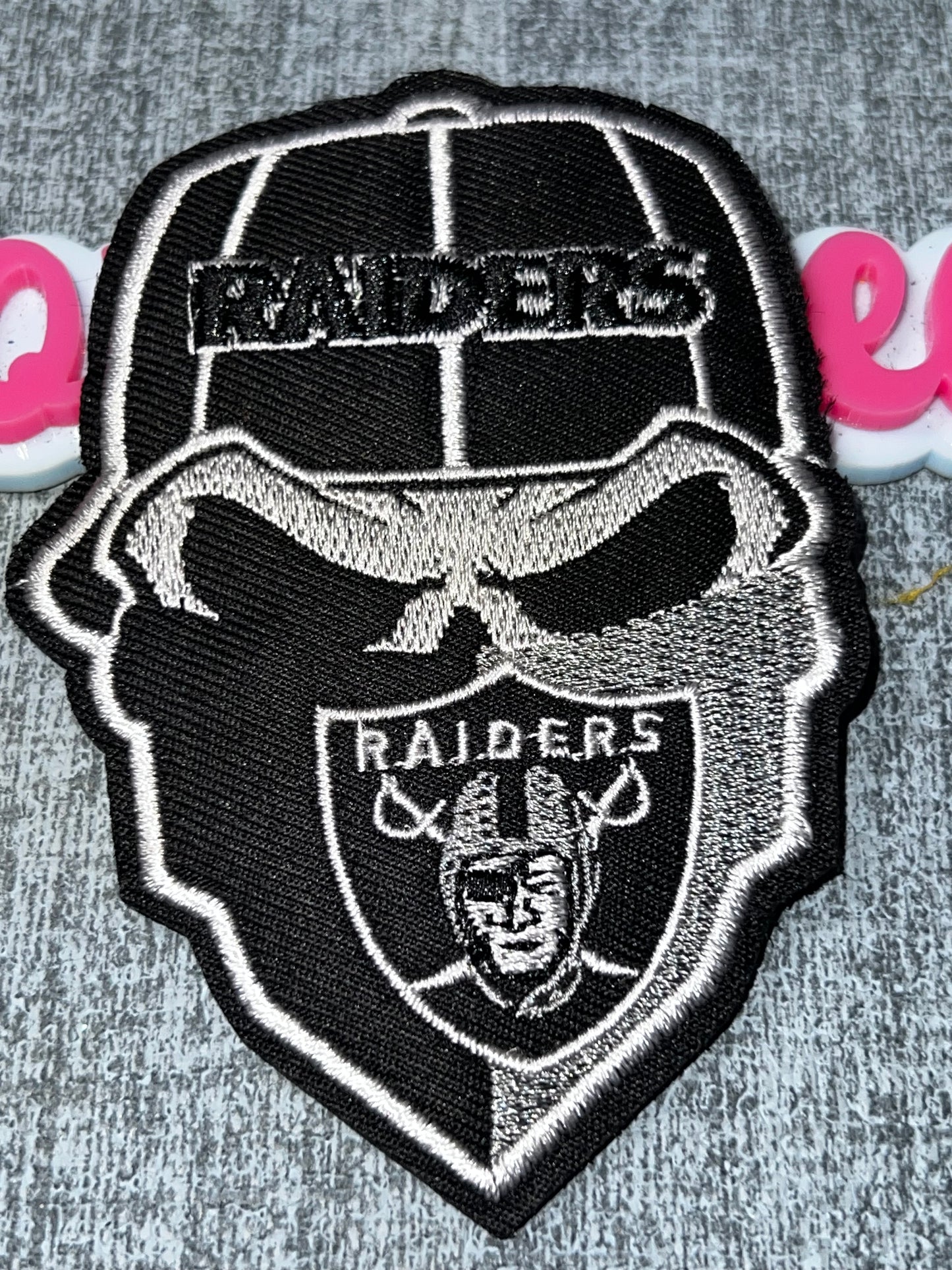 Black & Silver Helmet Skull Embroidered Iron-On Patch | Decorative Appliqué
