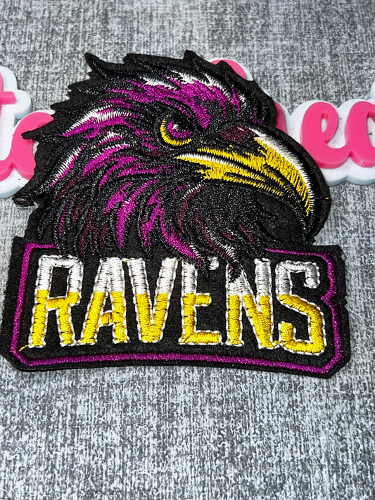 Purple & Gold Bird Head Embroidered Iron-On Patch | Decorative Mascot Appliqué
