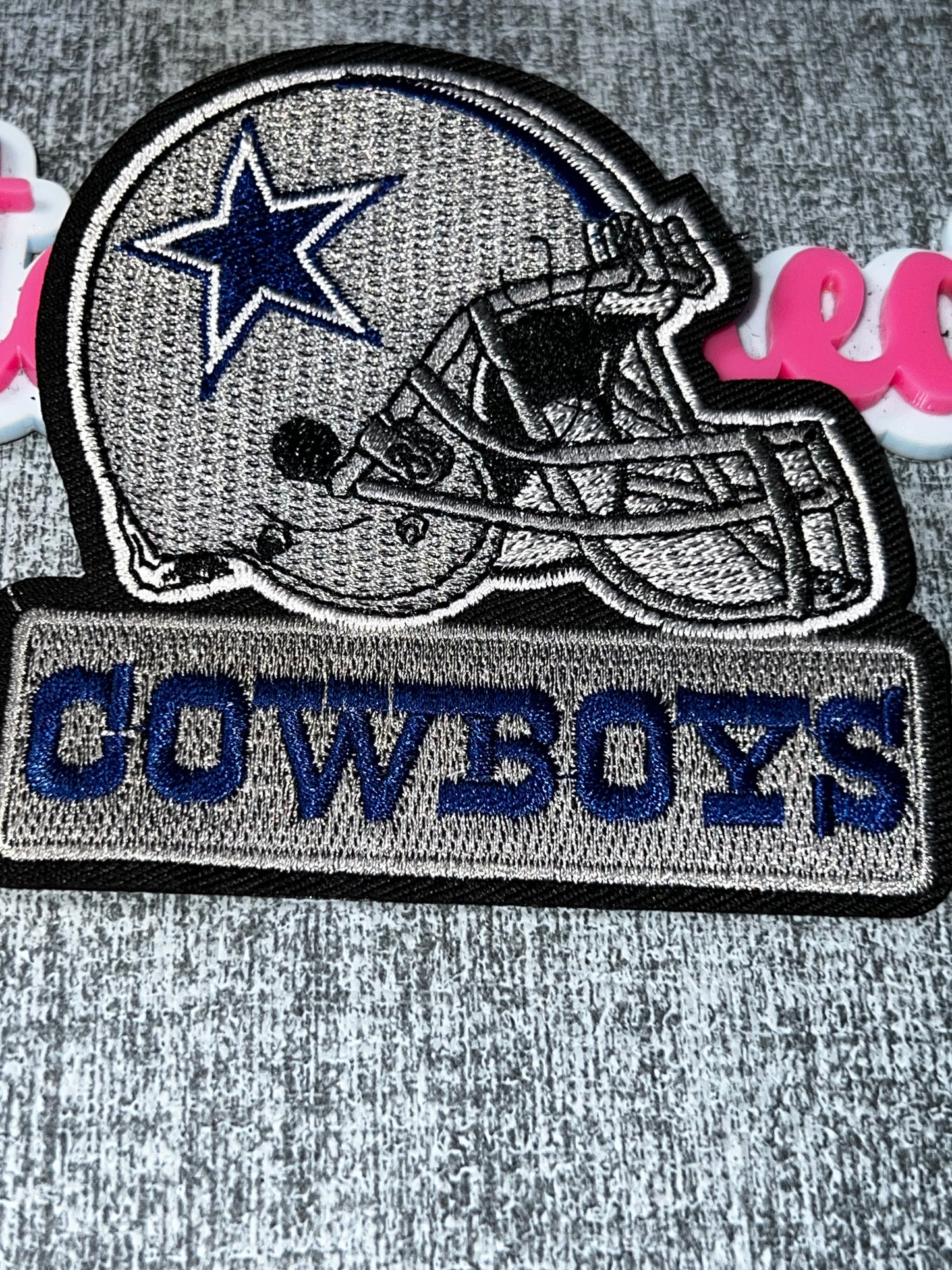 Silver & Navy Helmet Embroidered Iron-On Patch | Decorative Sports Appliqué