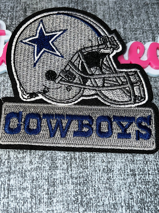 Silver & Navy Helmet Embroidered Iron-On Patch | Decorative Sports Appliqué