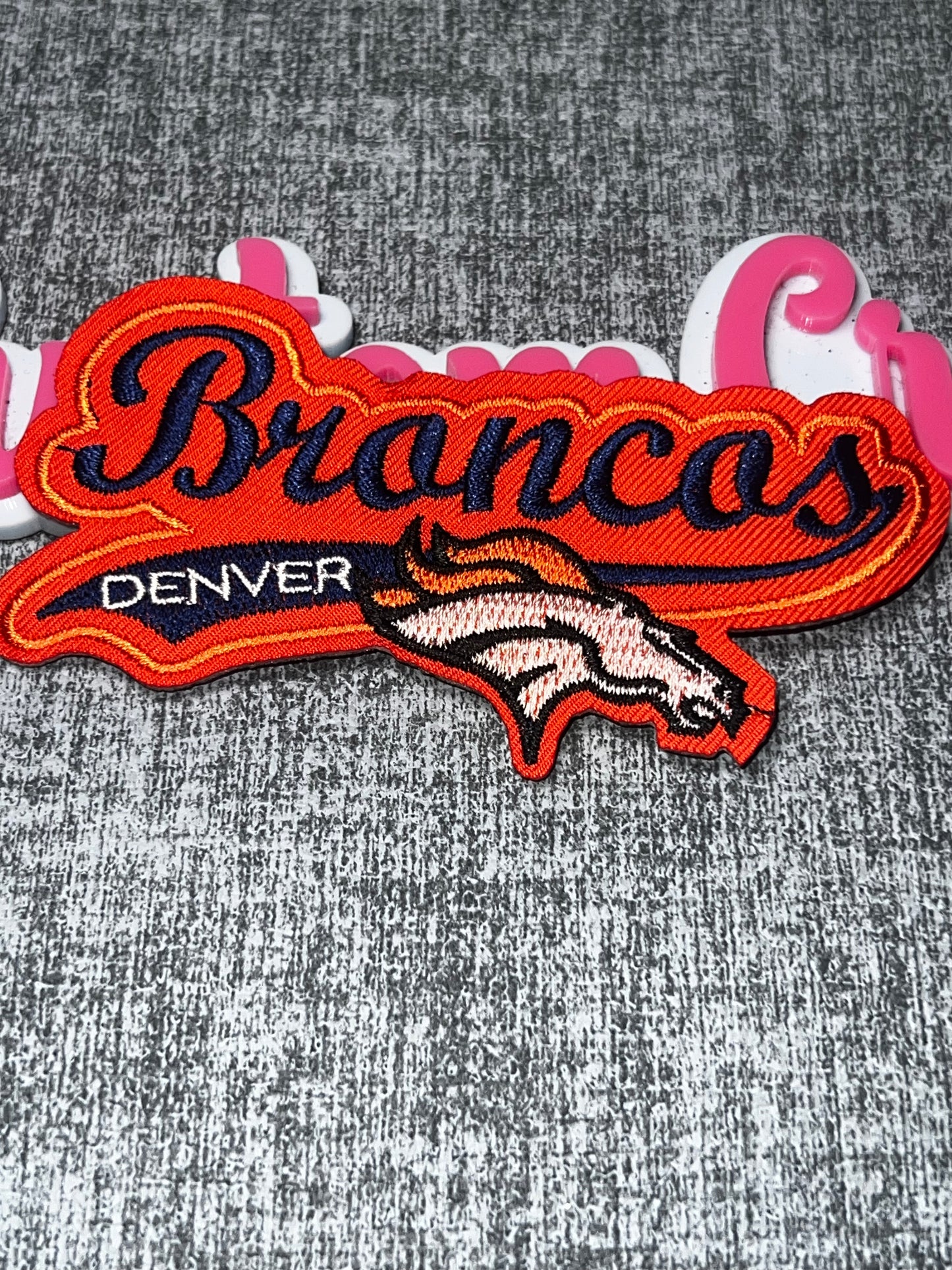 Orange Script Embroidered Iron-On Patch | Navy Animal Decorative Appliqué