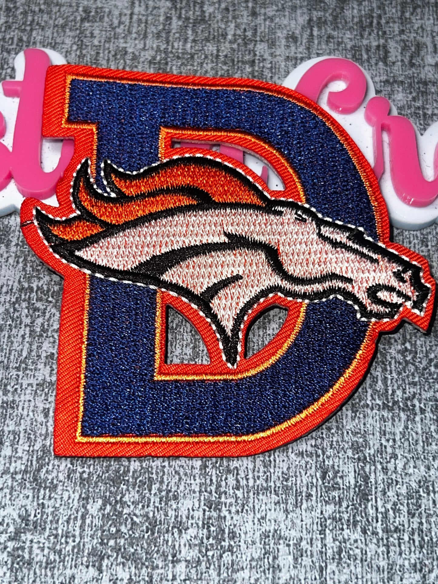 Large Letter D Embroidered Iron-On Patch | Orange Navy Animal Decorative Appliqué