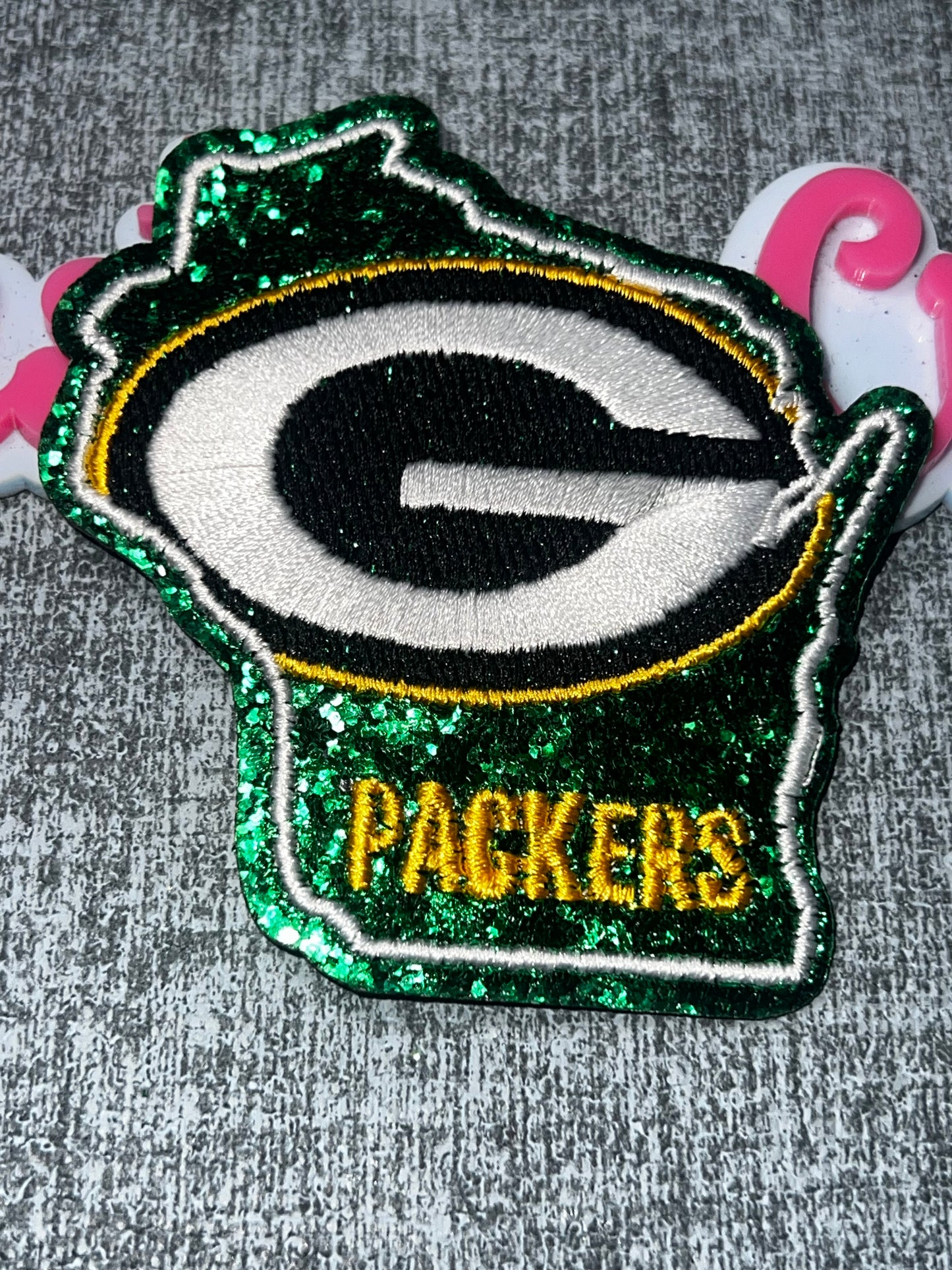 Green Glitter State Embroidered Iron-On Patch | Glitter Embroidered Appliqué