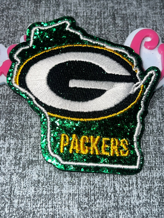 Green Glitter State Embroidered Iron-On Patch | Glitter Embroidered Appliqué
