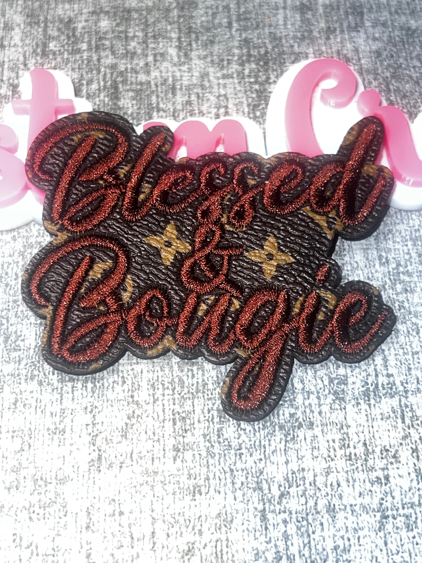 Blessed & Bougie Faux Leather Embroidered Iron-On Patch | Statement Patch