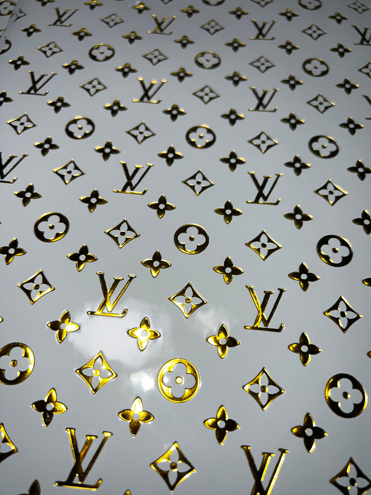 Light Gray Gold Embossed Floral Pattern Faux Leather Sheet 9x12 | Metallic Craft Fabric