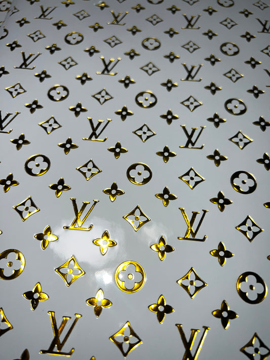 Light Gray Gold Embossed Floral Pattern Faux Leather Sheet 9x12 | Metallic Craft Fabric