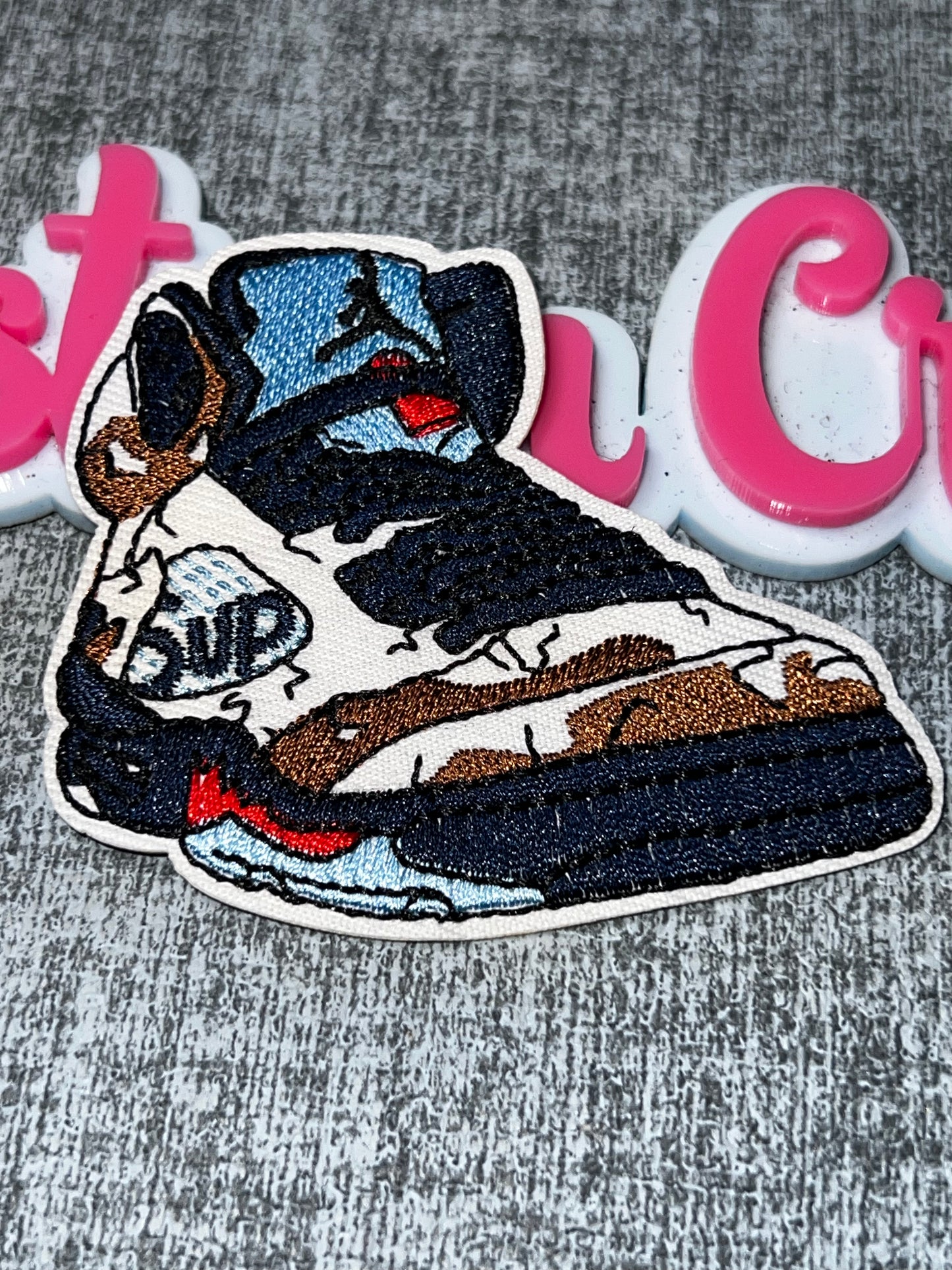 Brown Blue High Top Embroidered Iron-On Patch | Fashion Shoe Appliqué