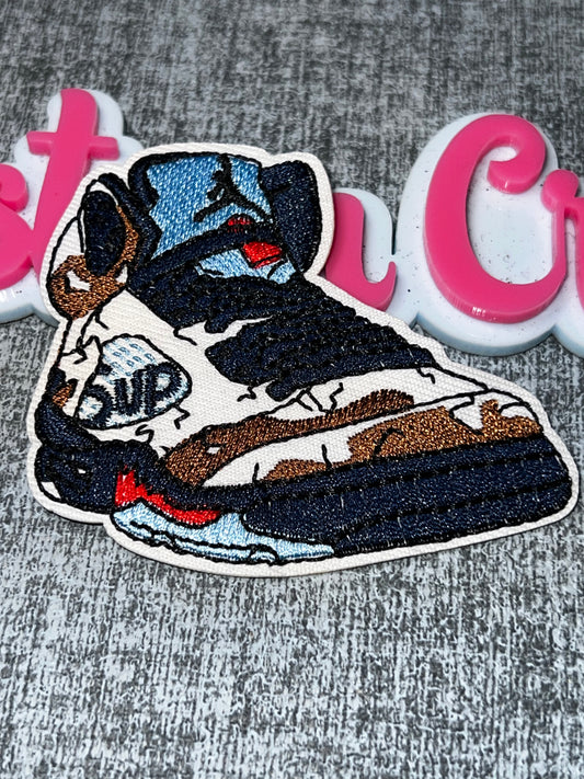 Brown Blue High Top Embroidered Iron-On Patch | Fashion Shoe Appliqué
