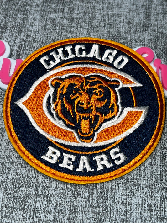 Orange Navy Bear Emblem Embroidered Iron-On Patch | Round Statement Appliqué