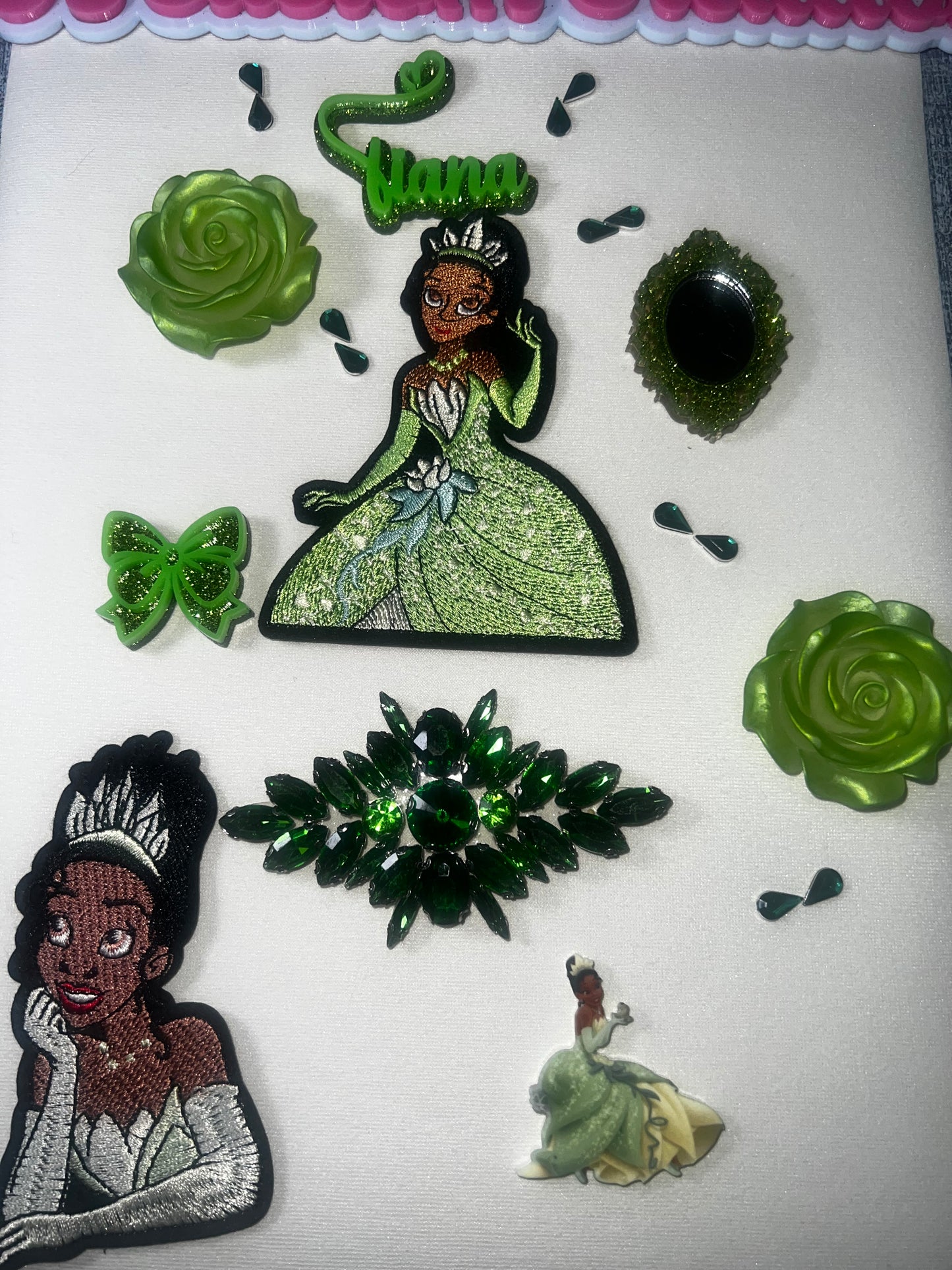 Green Fairytale Princess Craft Embellishment Bundle | Embroidered Patches, Resin Pieces and Rhinestone Accent Mix