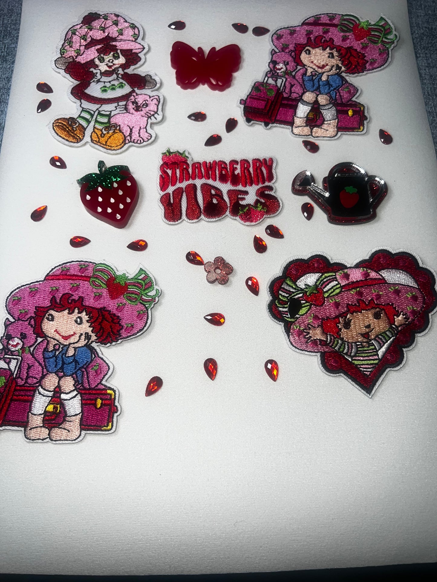 Pink Strawberry Girl Craft Embellishment Bundle | Embroidered Patches, Resin Pieces and Sweet Fruit Accent Mix
