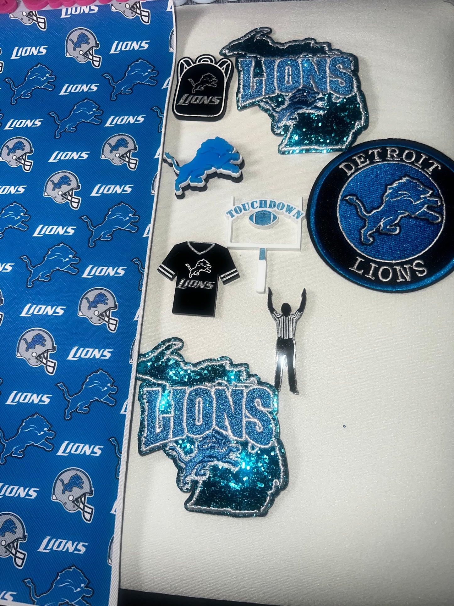 Blue Fan Craft Embellishment Bundle | Embroidered Patches, Resin Pieces and Sports Accent Mix