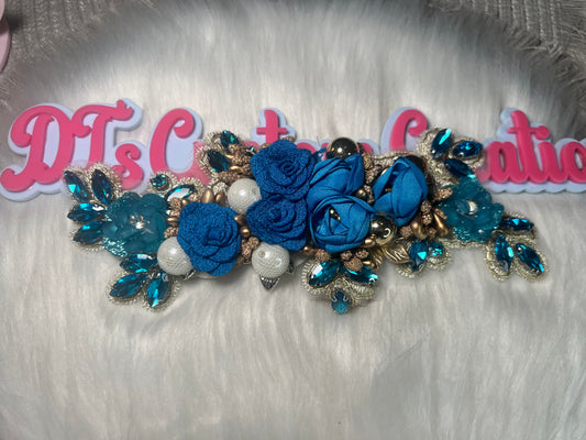 💙 Royal Blue & Gold Floral Rhinestone Appliqué