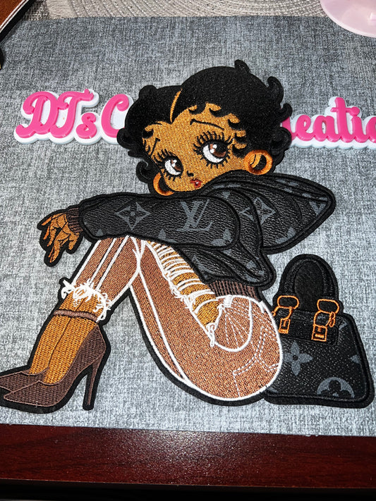 Fashion Girl Black Monogram Embroidered Patch –-Iron On Applique