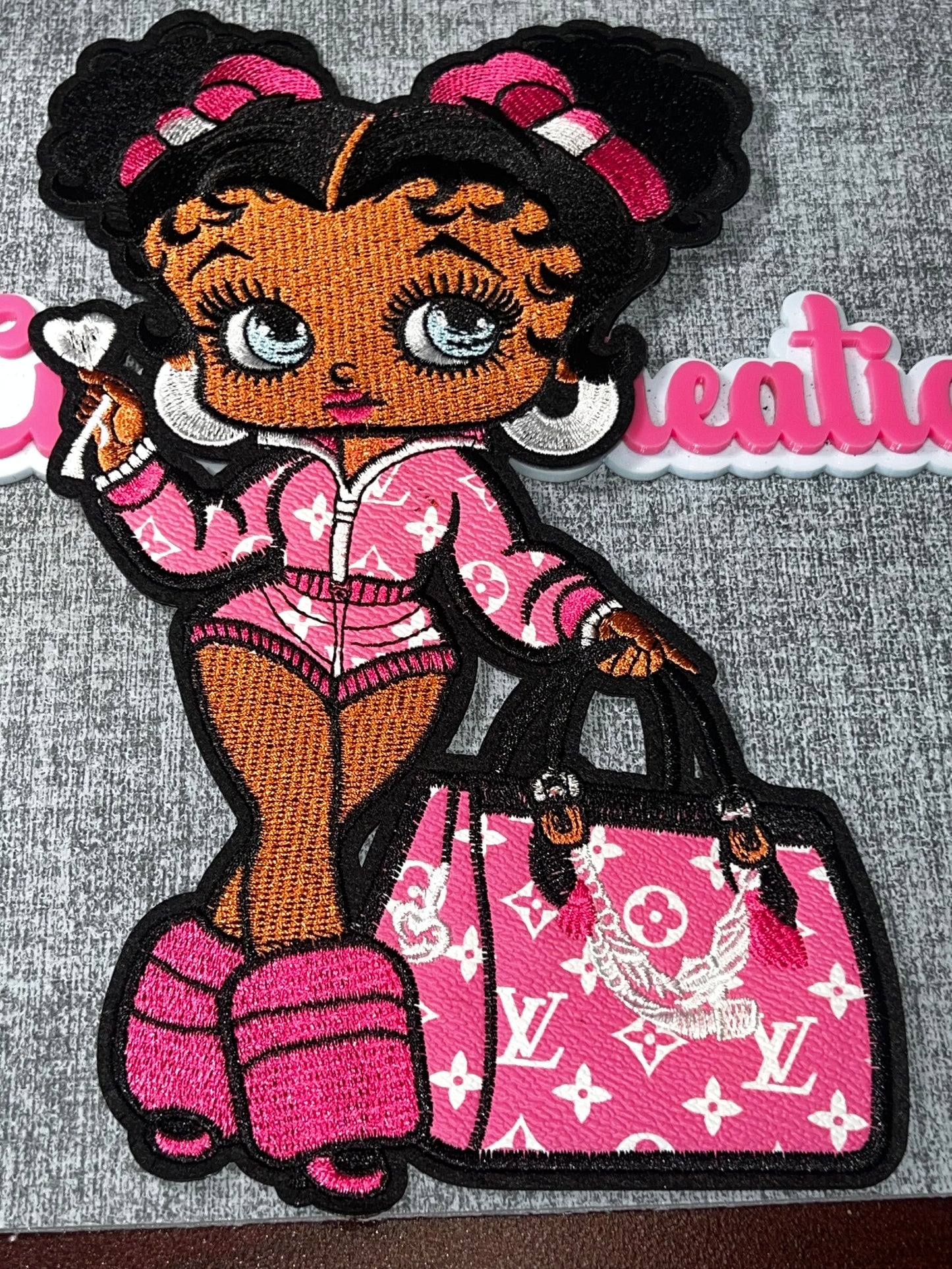 Pink Monogram Fashion Girl Embroidered Patch – Glam Handbag Iron On Applique