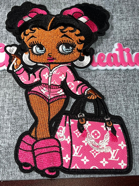 Pink Monogram Fashion Girl Embroidered Patch – Glam Handbag Iron On Applique