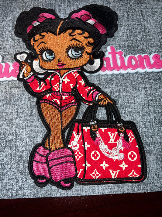 Red Monogram Fashion Girl Embroidered Patch – Glam Handbag Iron On Applique