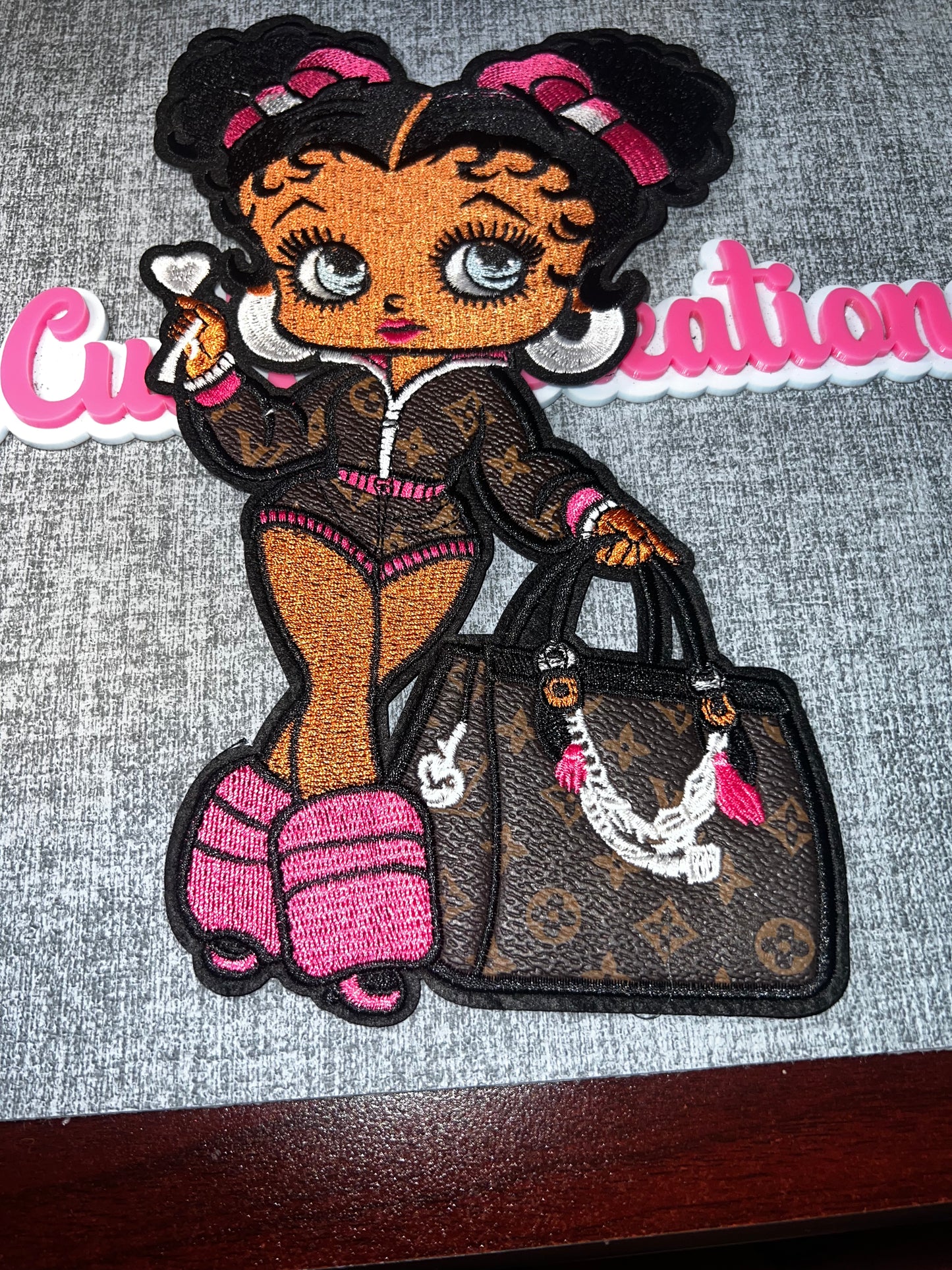 Brown Monogram Fashion Girl Embroidered Patch – Glam Handbag Iron On Applique