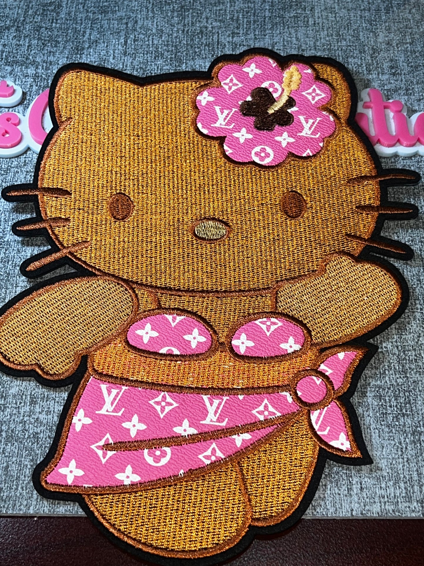 Brown Cat Pink Monogram Dress Embroidered Patch – Fashion Iron On Applique
