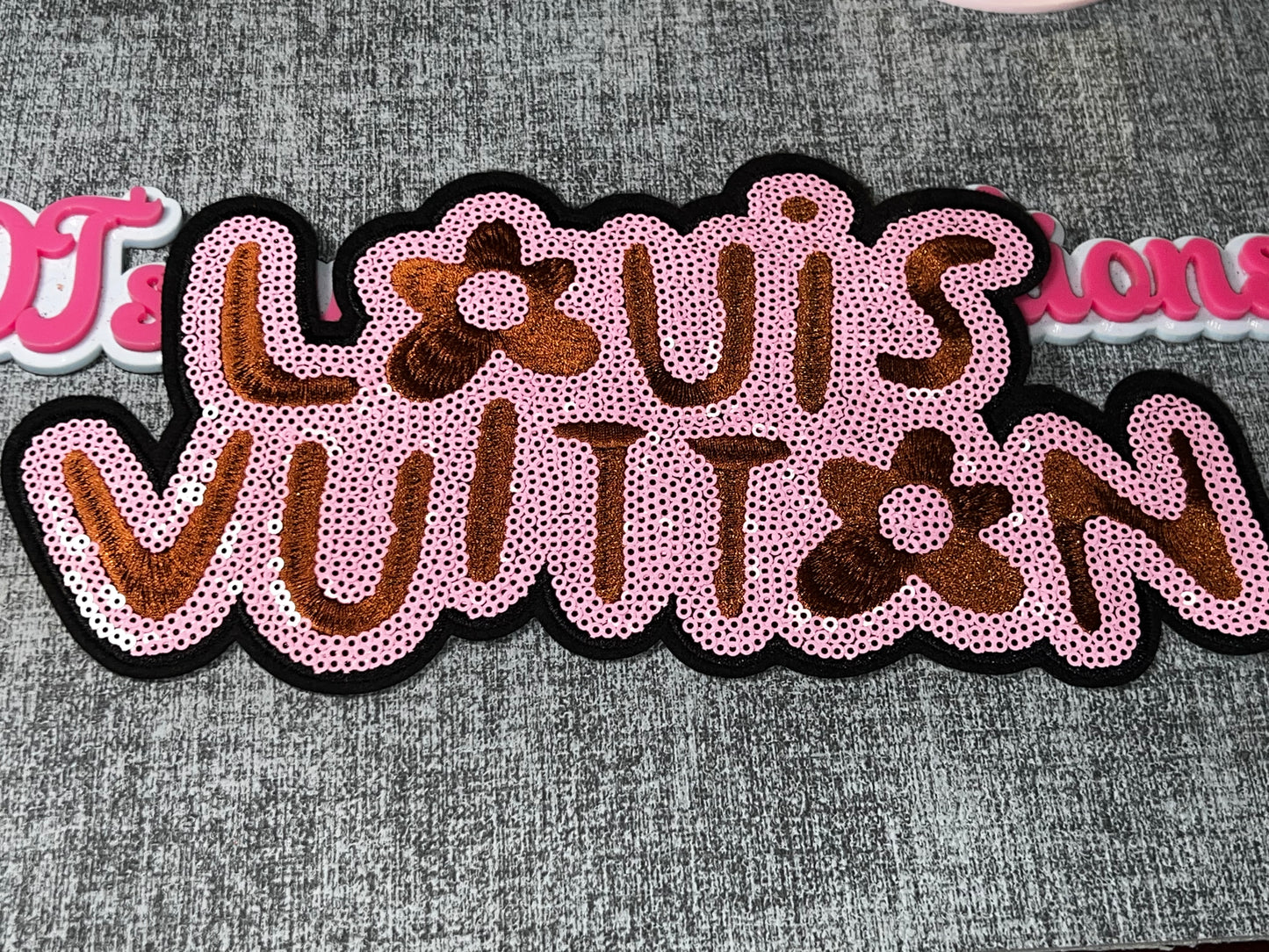 Brown & Pink Sequin Fashion Lettering Embroidered Patch – Glam Iron On Applique