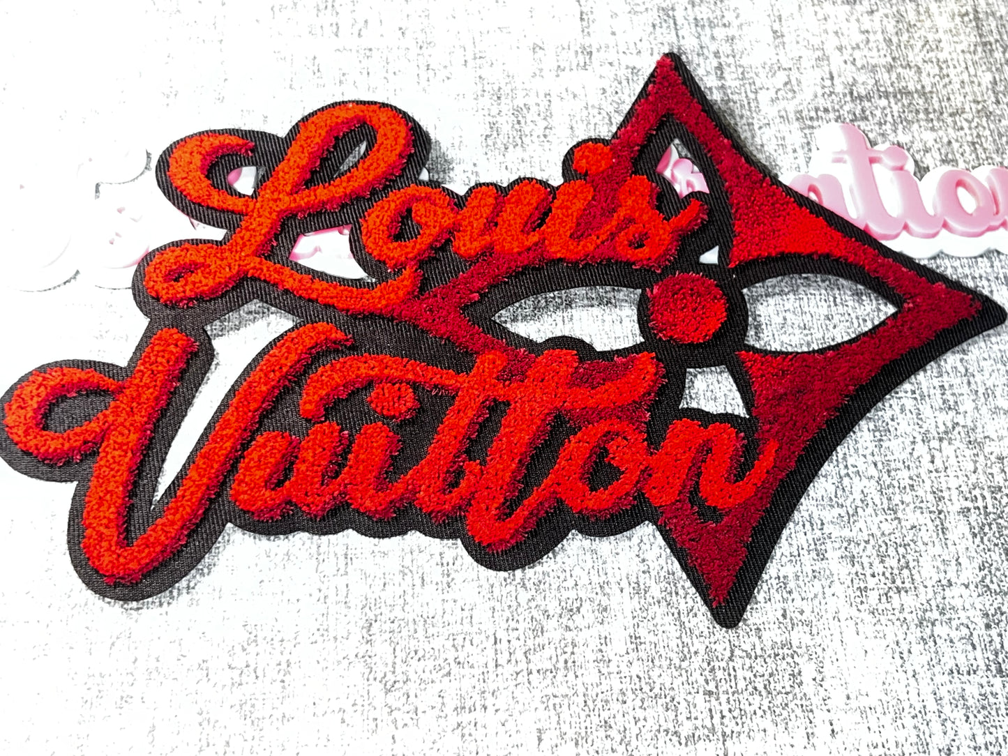 Red & Black Fashion Script Chenille Patch – Oversized Iron On Applique