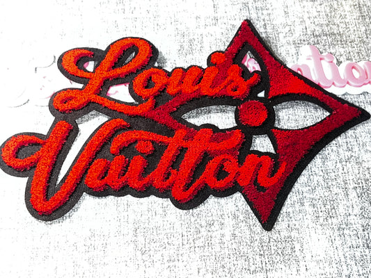 Red & Black Fashion Script Chenille Patch – Oversized Iron On Applique
