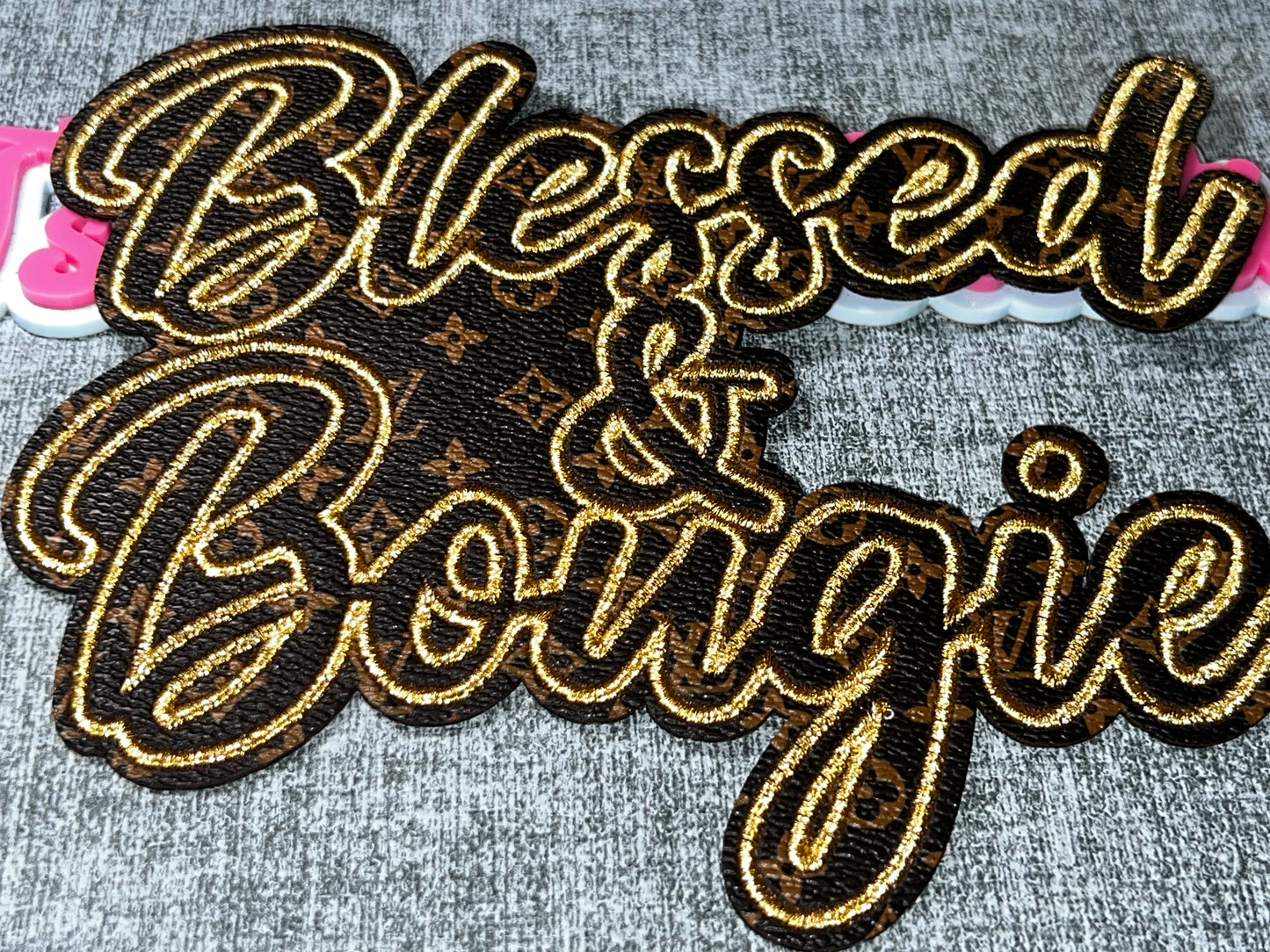 Blessed & Bougie Brown Monogram Embroidered Patch – Gold Fashion Iron On Applique