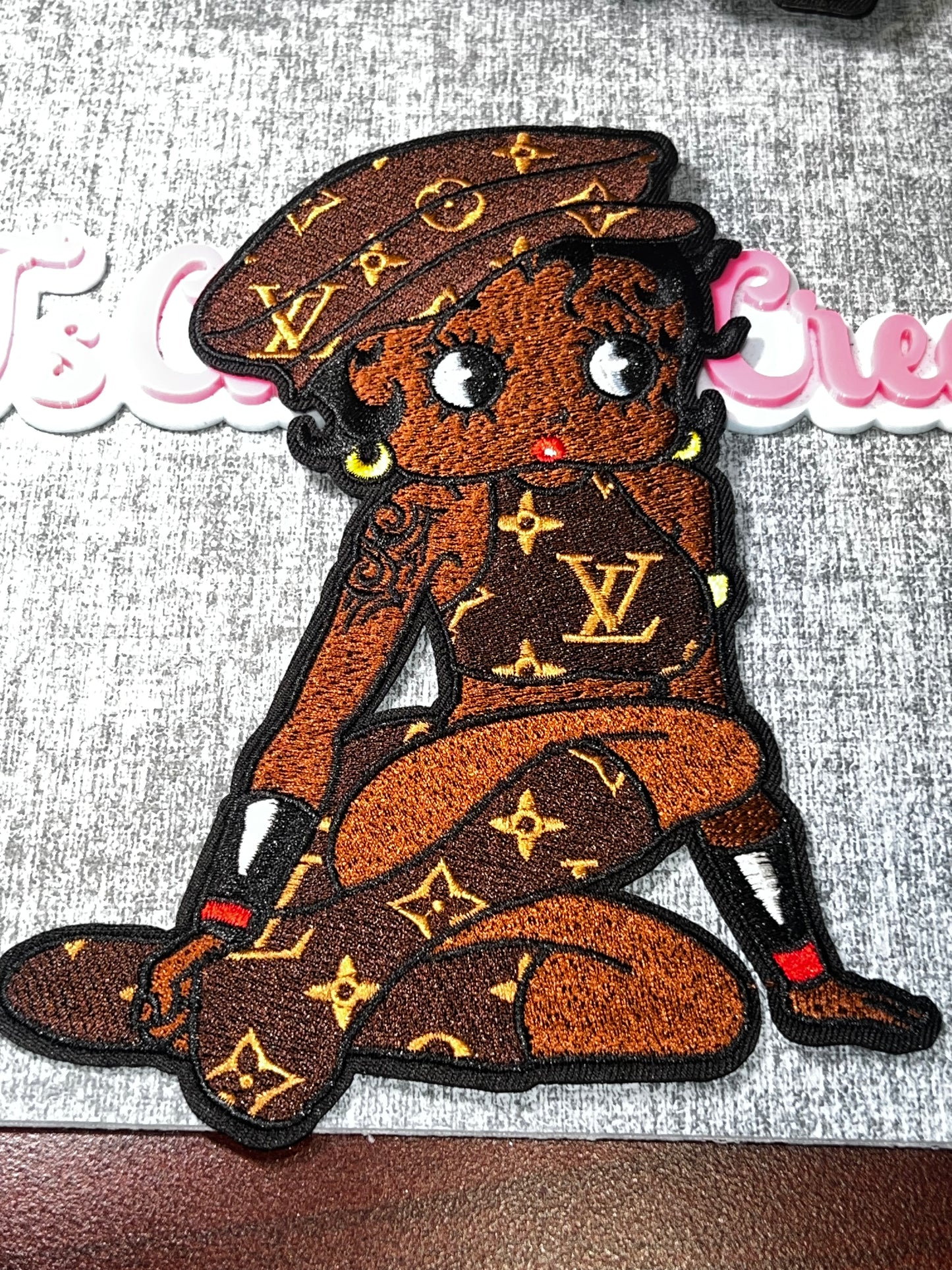 Brown Monogram Fashion Girl Embroidered Patch – Glam Outfit Iron On Applique