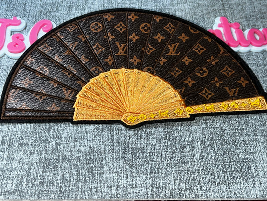Brown Monogram Folding Fan Embroidered Patch – Gold Fashion Iron On Applique
