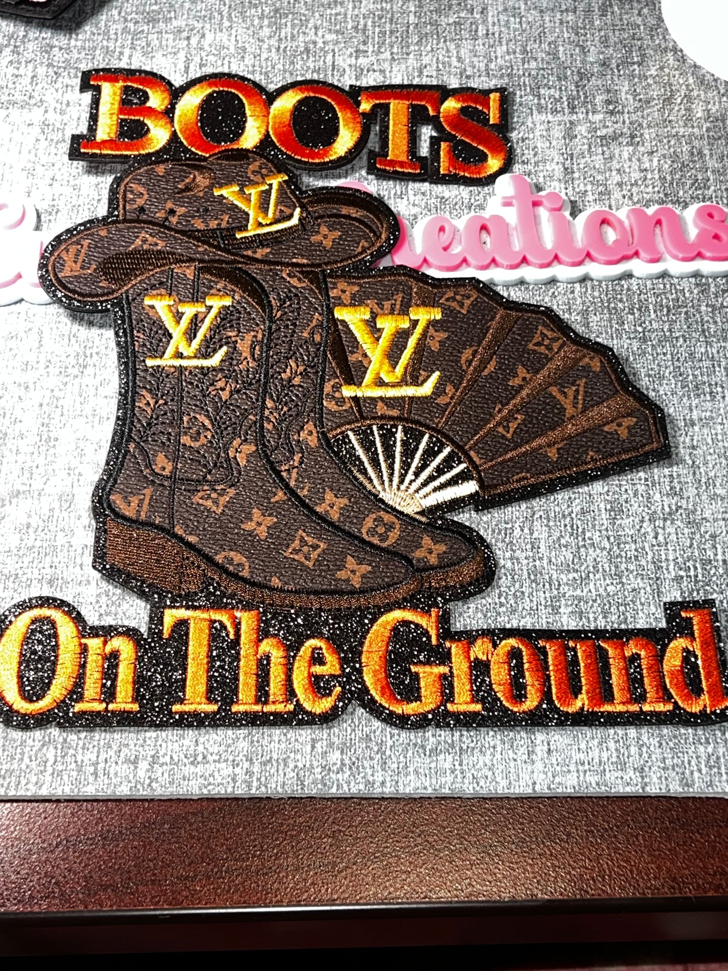 Boots On The Ground Western Embroidered Patch – Brown Cowboy Boots Iron On Applique
