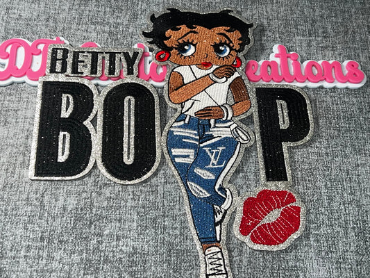 Fashion Doll Embroidered Patch – Denim Girl Red Lips Iron On Applique