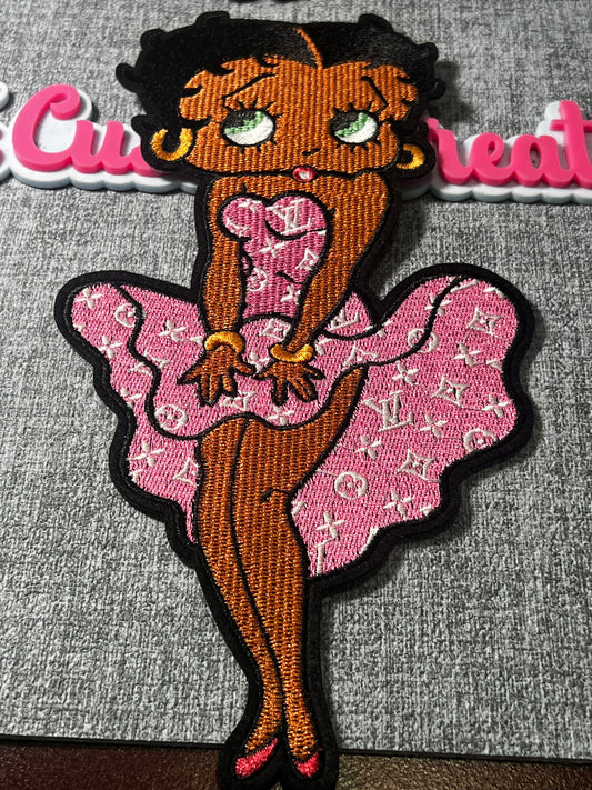 Pink Fashion Dress Girl Embroidered Patch – Glam Woman Iron On Applique