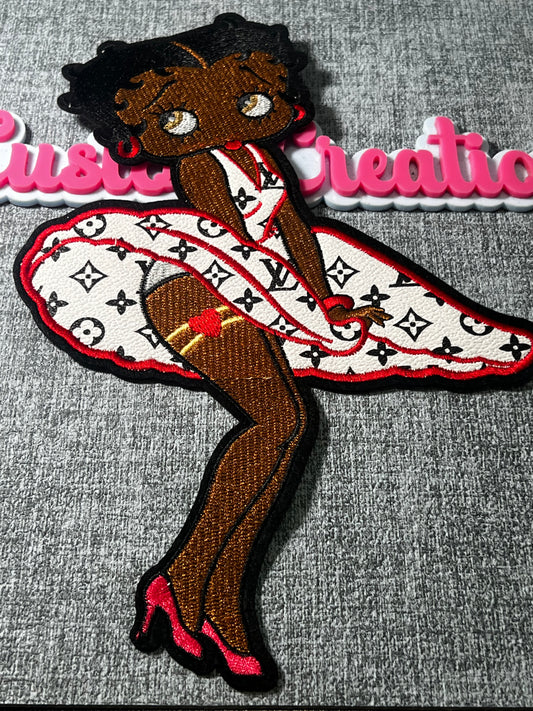 White Fashion Dress Girl Embroidered Patch – Glam Woman Iron On Applique
