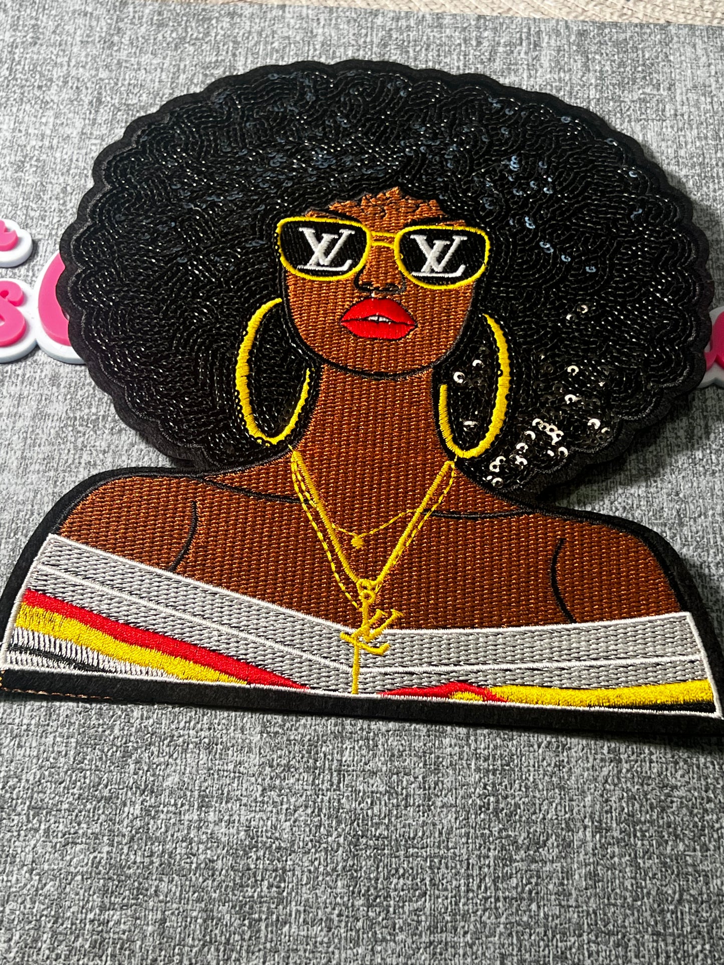 Afro Glam Woman Embroidered Patch – Sunglasses Fashion Iron On Applique