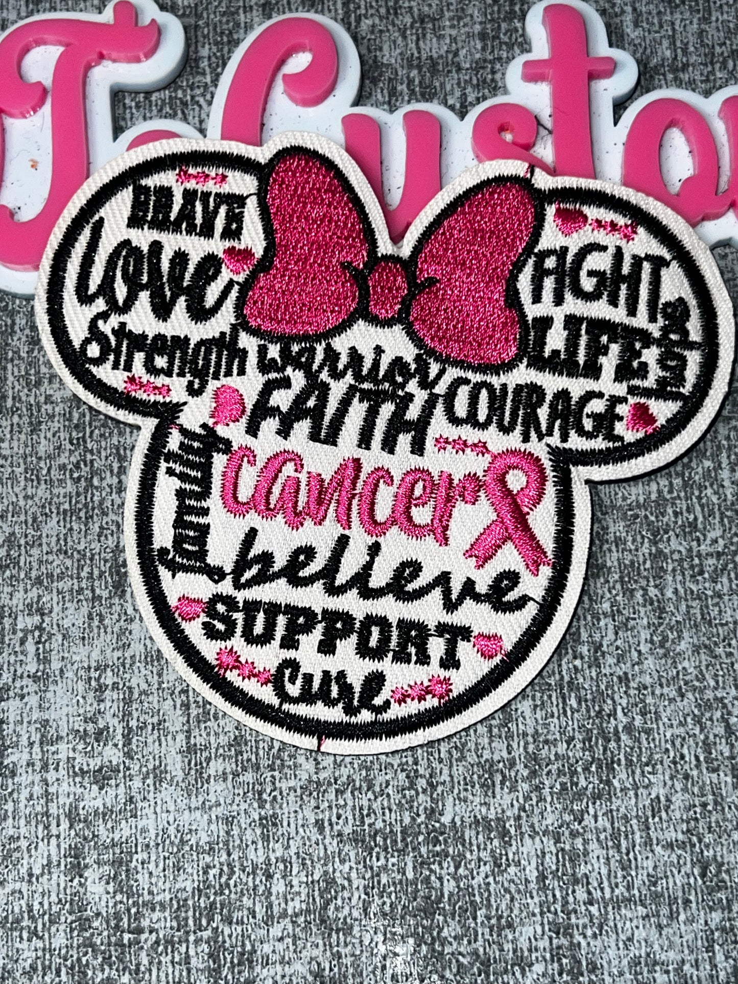 “Believe Support Cure” Breast Cancer Awareness Embroidered Patch – Pink Ribbon Iron On Applique
