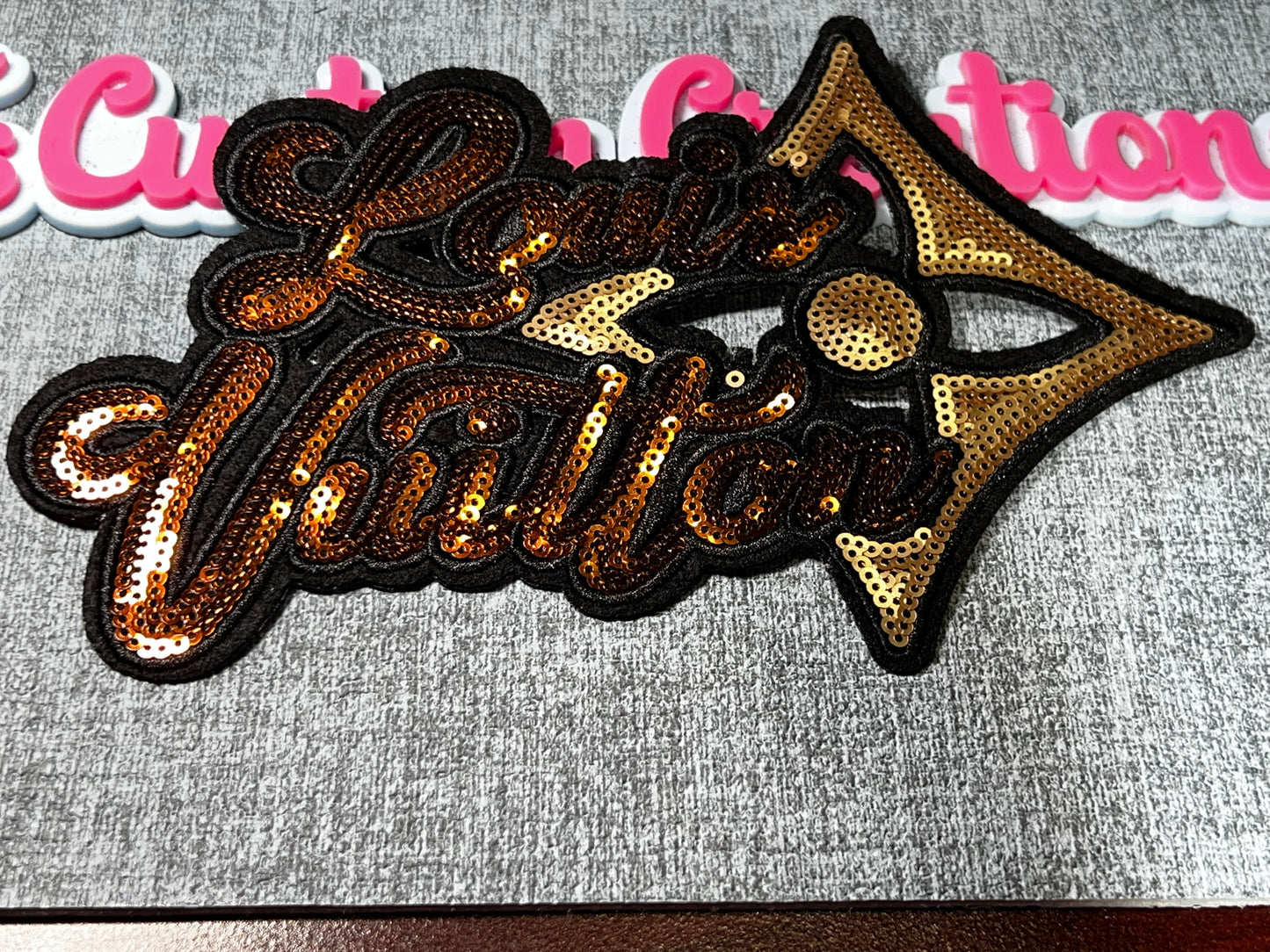 Gold Brown Sequin Fashion Megaphone Patch – Large Iron On Applique
