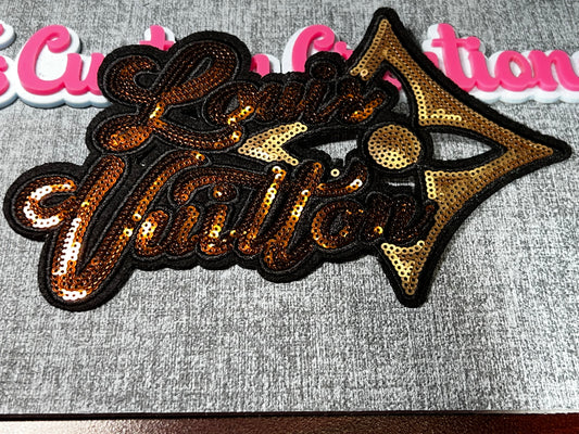 Gold Brown Sequin Fashion Megaphone Patch – Large Iron On Applique