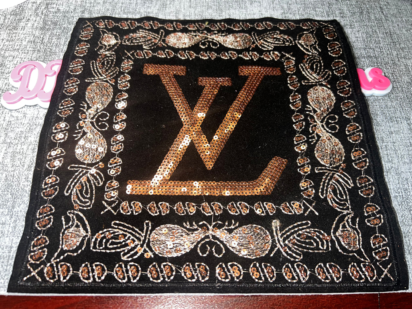 Black Bronze Sequin Floral Square Patch – Oversized Fashion Sew On Applique