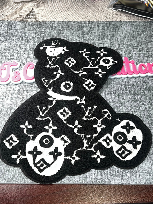 Black White Teddy Bear Fashion Patch – Oversized Embroidered Applique
