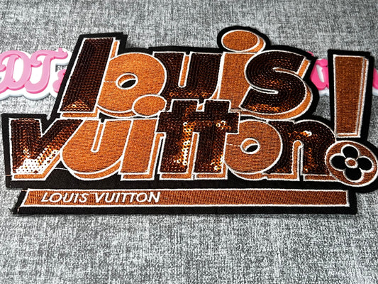 Brown Sequin Fashion Logo Statement Patch – Oversized Embroidered Applique