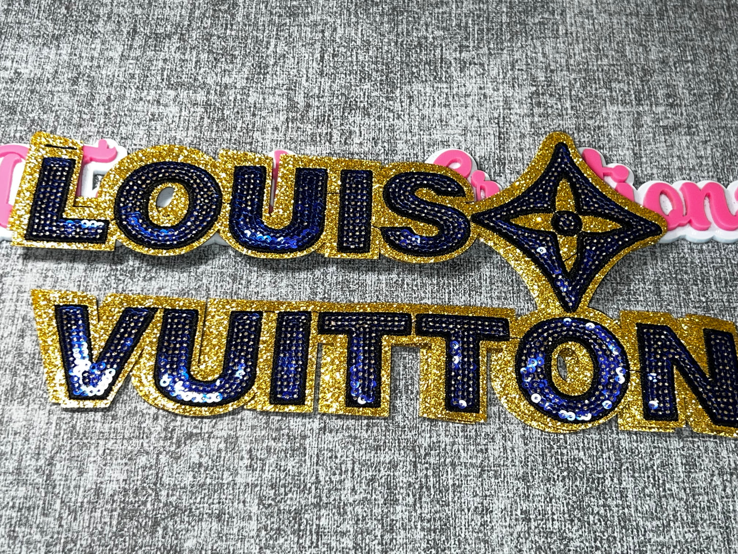 Navy Blue Gold Sequin Fashion Letter Patch – Oversized Embroidered Applique