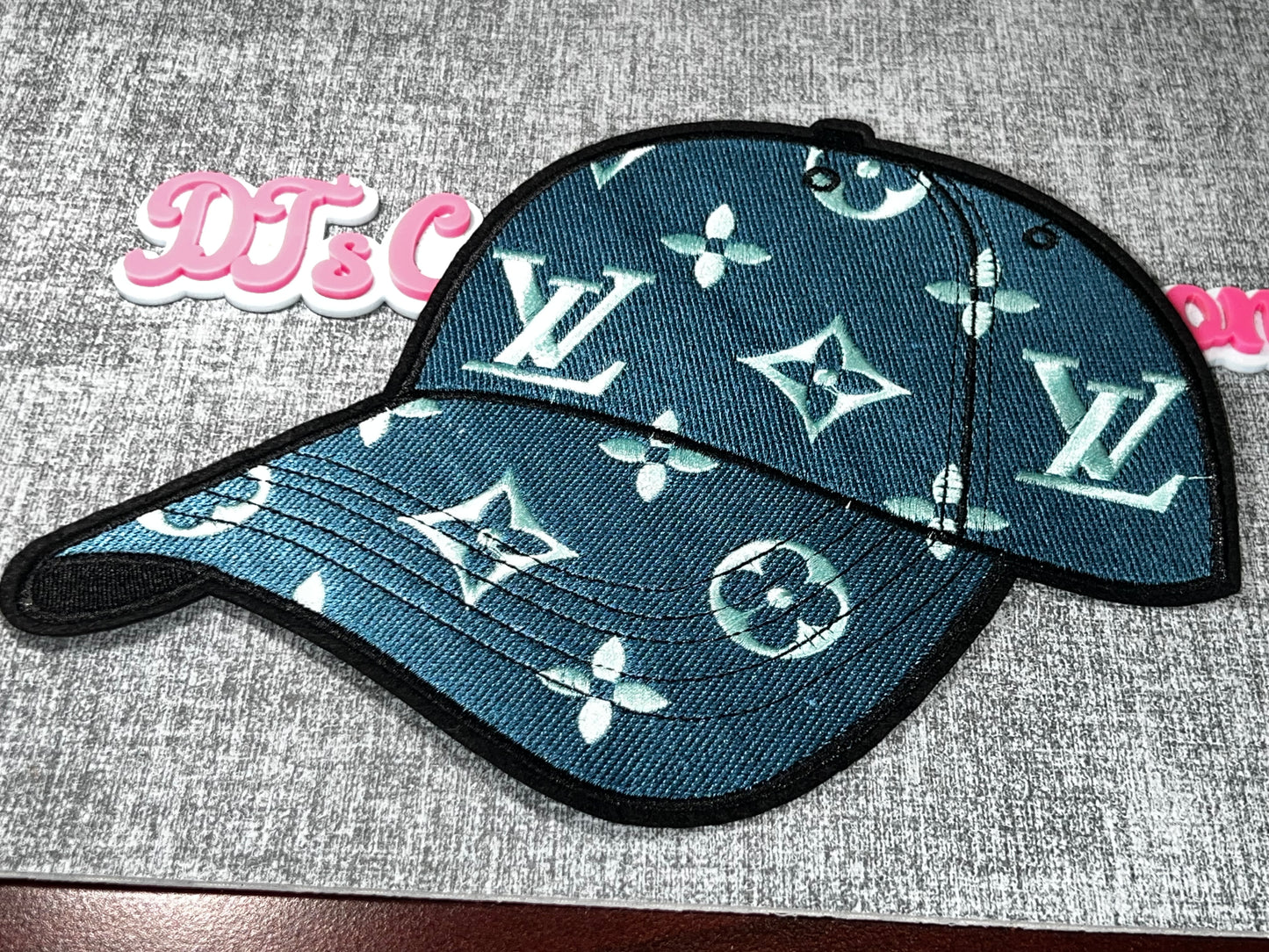 Blue Monogram Print Baseball Cap Patch – Oversized Embroidered Applique