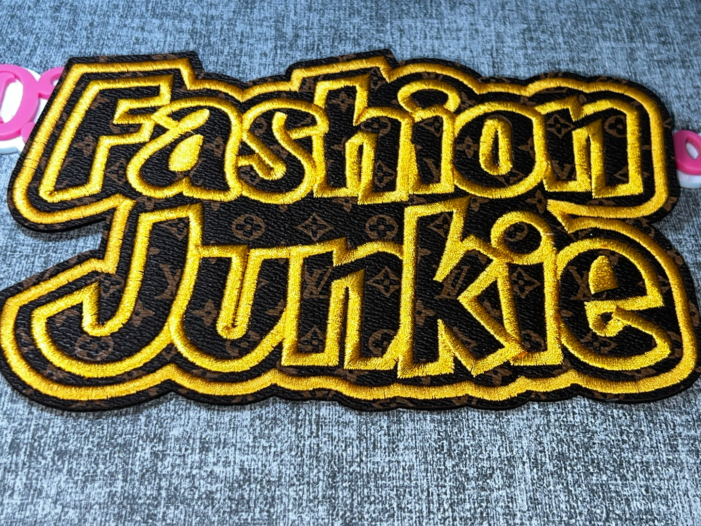 Fashion Junkie Brown Monogram Print Patch – Oversized Embroidered Applique Large
