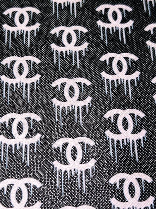 Black Light Pink Dripping Monogram Faux Leather Sheet – Fashion Craft Fabric