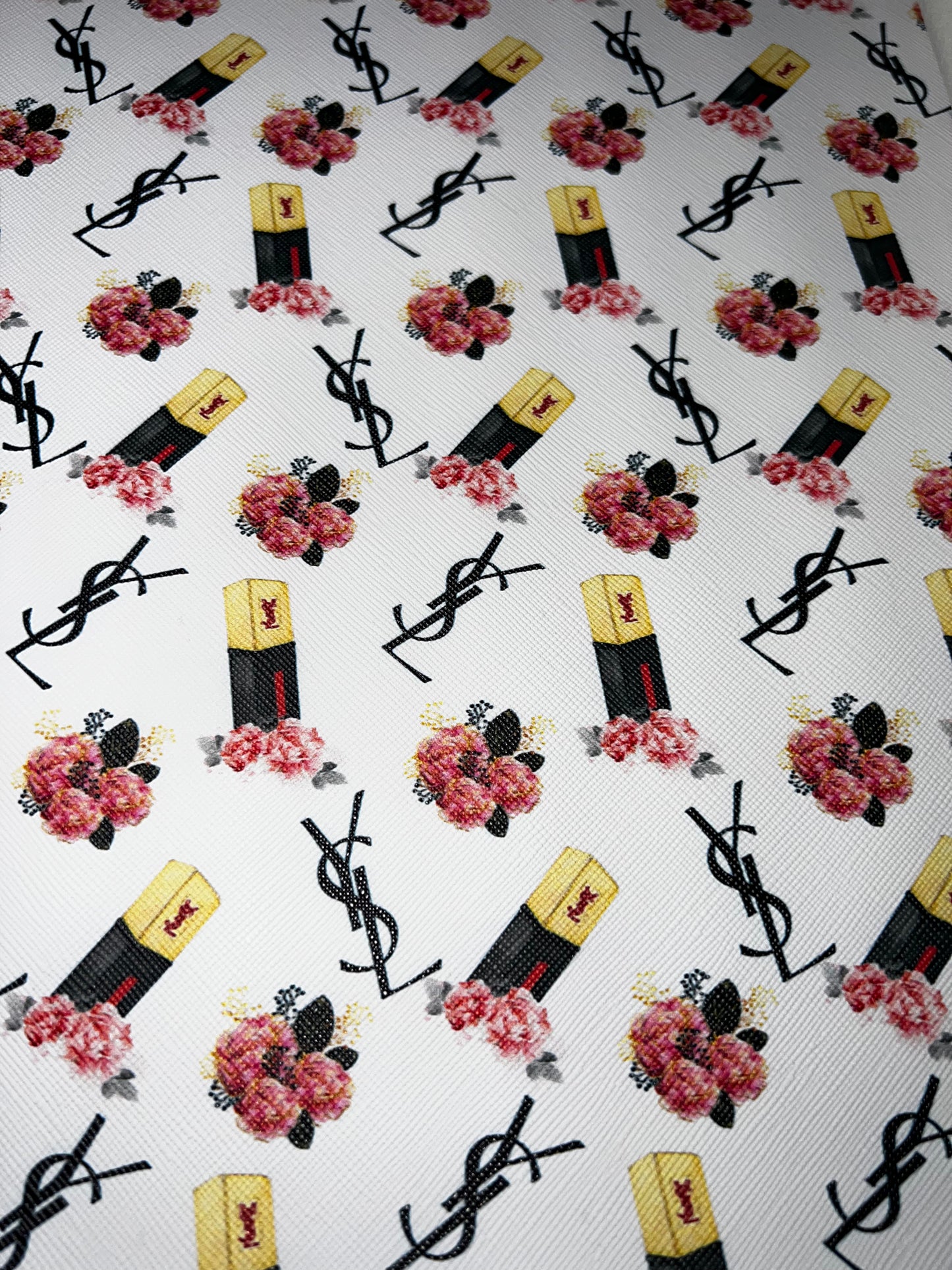 White Lipstick Floral Fashion Faux Leather Sheet – 9x12