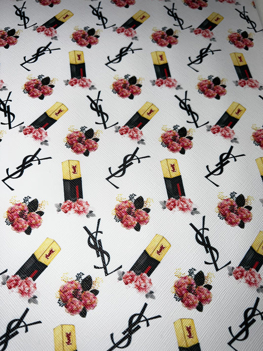 White Lipstick Floral Fashion Faux Leather Sheet – 9x12