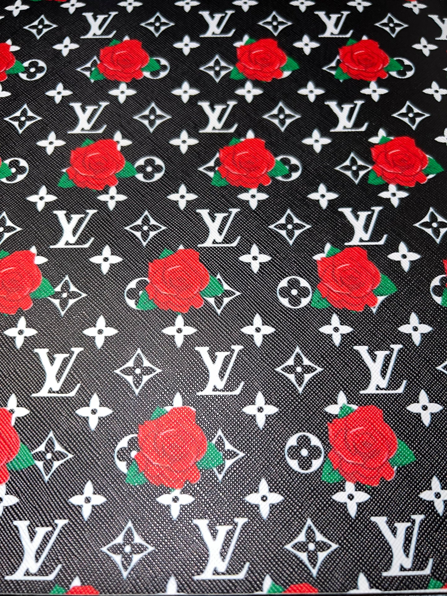 Black Red Rose Monogram Faux Leather Sheet – 9x12 Large