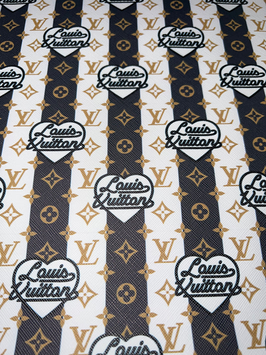 White Brown Gold Stripe Monogram Faux Leather Sheet – 9x12