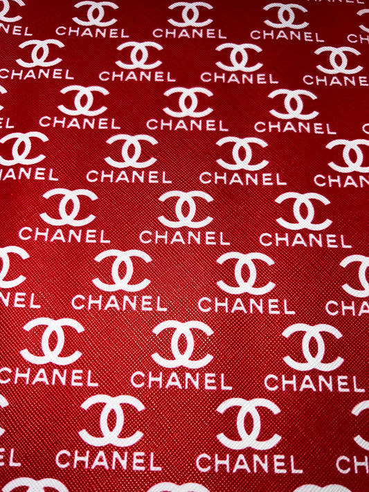 Red White Monogram Print Faux Leather Sheet – 9x12